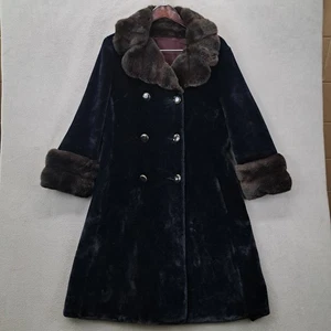 Vintage Aristocrat Faux Fur Coat Women's Black Brown Collar Cuffs Lined - Picture 1 of 13