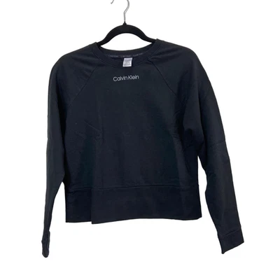 Calvin Klein Cotton logo detail sweatshirt in black Sleepwear XS - Image 1 of 4