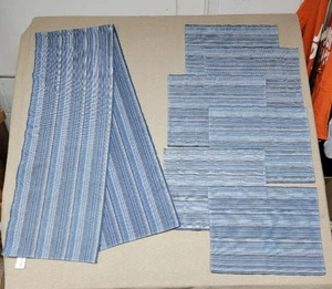 SONOMA~ Table Runner 13.5x80  and 6-Placemats Set Blue Woven Denim-Like Heavy - Picture 1 of 7