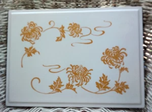 Vintage Libbey Cer-Vit Schneidebrett Gold Blumen auf Milchglas 14,5" x 10,5" - Bild 1 von 3