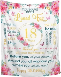 18th Birthady Flannel Blanket Floral Butterfly Throw 40''x 50'' For Kids/Child - Picture 1 of 9