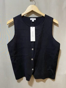 NWT Calvin Klein Women Sleeveless Button Front Knit Sweater Vest Top SZ L Black - Picture 1 of 12