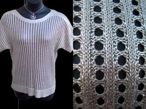 Chico's $99 metallic silver gold foil coated sweater size 2 3 L XL open knit top - Picture 1 of 12