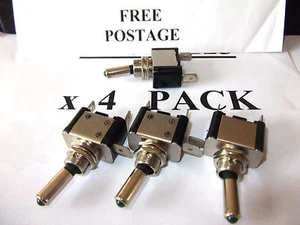 Led Tipped Toggle Switches GREEN Chrome 25A @12V X 4 GREEN LED - Picture 1 of 1