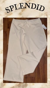SPLENDID Wide Leg Sweat Pants-Beige-Elastic + Drawstring Waist-Cotton/Poly-L - Picture 1 of 4