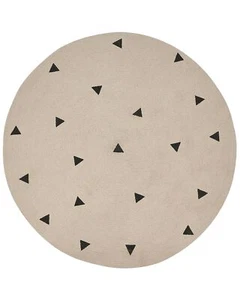 Teppich Baumwolle beige mit geometrischem Muster rund 140cm Kurzflor modern Durg - Bild 1 von 7