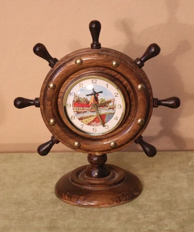 Vintage German Mechanical Wind-Up 'Moving Windmill' Animated Ships Wheel Clock Cover