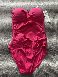 Women Swimwear Tummy Control Pink Fuchsia Twist Front Shirred OnePiece Swimsuit - Picture 1 of 2