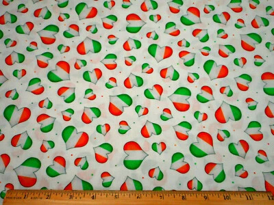 Tela de algodón por yarda LIQUIDACIÓN verde blanco naranja corazones blanco algodón premium C Foto 1 de 2