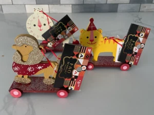 3 FAO Schwarz Wooden Christmas Ornaments Lion Tiger Poodle Circus New 4" - Picture 1 of 3