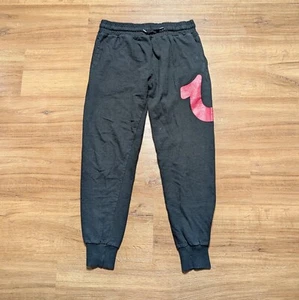 True Religion Joggers Uomo Taglia Media Nero Classico Logo Tasche Coulisse - Foto 1 di 9