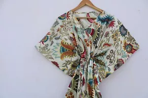Indian Kaftan Print Cotton Caftan Night Wear Dress Long Dress Resort Wear Gown - Picture 1 of 3