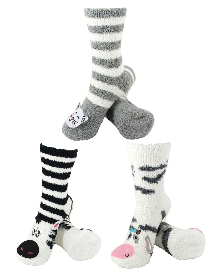Calcetines para mujer difusos acogedores cálidos lindos animales hogar cama cabina - 3 pares (asst 13) Foto 1 de 1