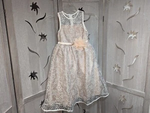 NEW Flower girl tan organza rustic country elegant Easter dress size 4 - Picture 1 of 5