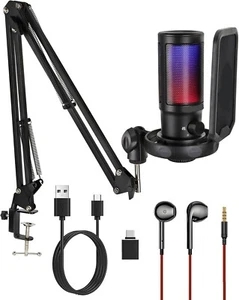 Gaming Condenser Microphone Kit for PC/PS4/PS5 Mute key/Gain Knob/Boom Arm - Picture 1 of 7