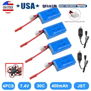 4x 400mAh 7.4V 30C 2S LiPo Battery w/ JST Plug for Micro Quadcopter FPV RC Drone - Picture 1 of 10
