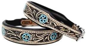 Western Floral Hand Tooled Strong Genuine Leather Dog Collar - Picture 1 of 1