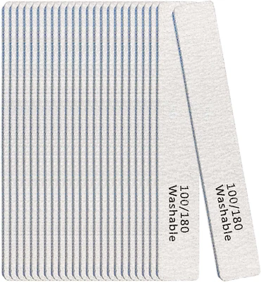 Lixa de unhas, pacote com 24 lixeiras de unhas laváveis reutilizáveis profissionais, 100/180 Grit Double - Imagem 1 de 4