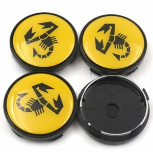 4 x 60 mm Abarth Yellow Alloy Wheel Center Caps Hub Caps Rim Caps - Picture 1 of 6