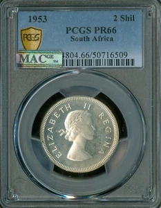 1953 SOUTH AFRICA 2 SHILLINGS PCGS PF66 MAC SPOTLESS BLAST WHITE * - Picture 1 of 2