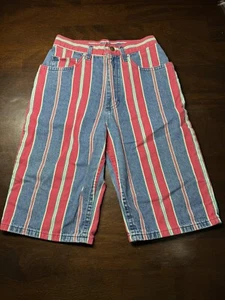 Pantaloncini jeans vintage Lee bambini a righe denim rosso verde denim righe 16 slim - Foto 1 di 17