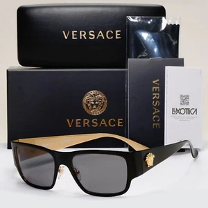 Versace Sonnenbrille schwarz polarisiert gold Medusa quadratisch Metall MOD VE 2262 1433/81 - Bild 1 von 12