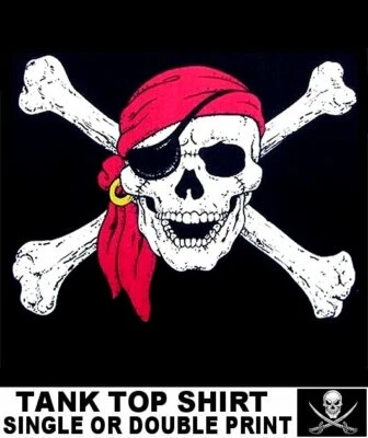 CAMISETA SIN MANGAS CARIBEÑA PARCHE OJO JOLLY ROGER CALAVERA PIRATA RIENDO HUESOS CRUZADOS W27 Foto 1 de 4