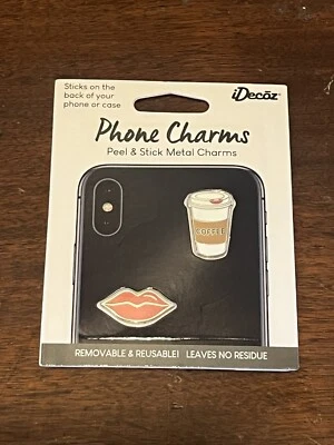 Idecōz Coffee Lips Peel & Stick Metal Phone Charms Removable Reusable NEW - Image 1 of 2