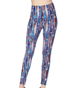 USA Vintage Retro Soft Print Leggings One Size  Reg Fits 0-10  Plus Sizes 14-22 - Picture 1 of 4