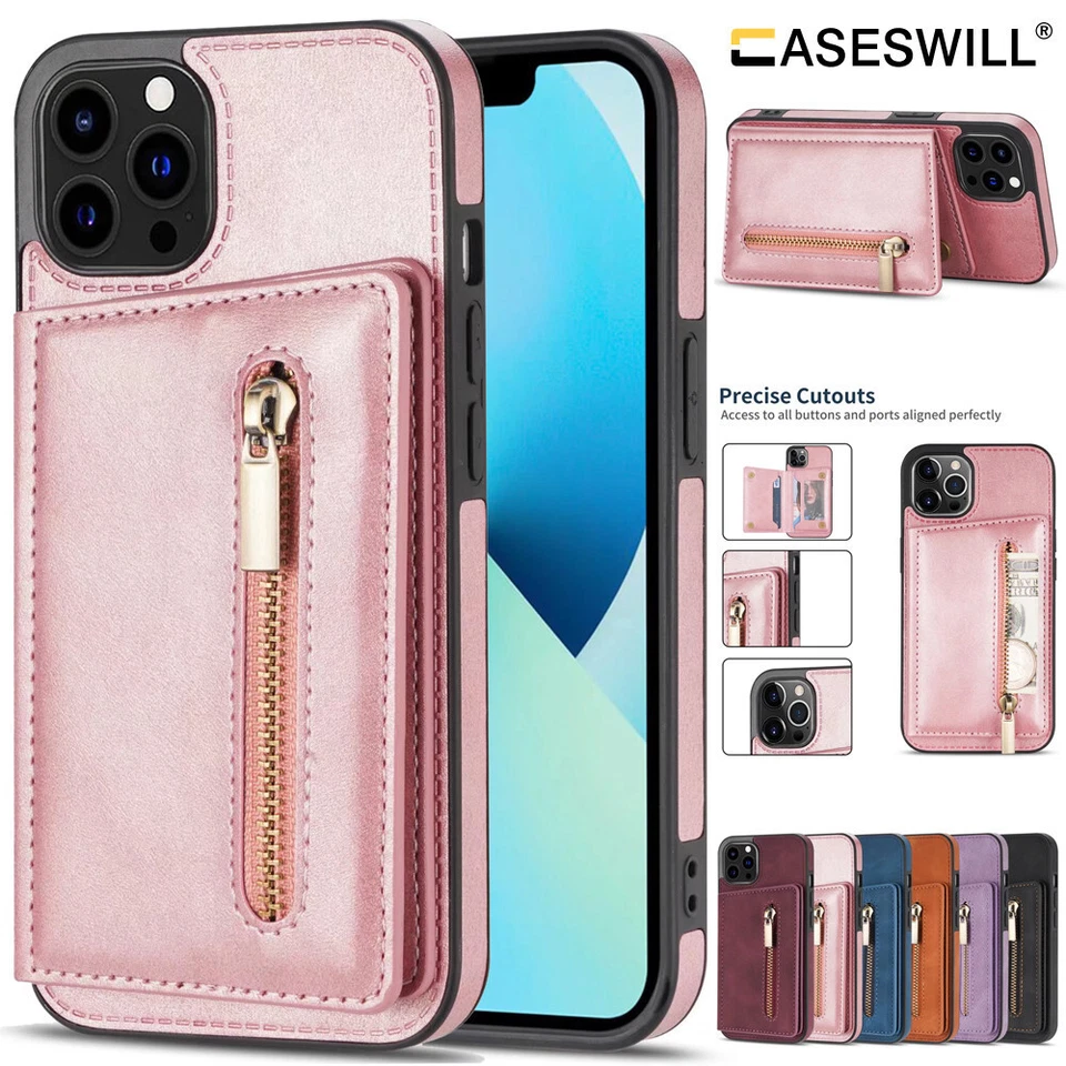 For iPhone 16 15 14 Plus 13 12 11 Pro Max Leather Card Holder Wallet Case Cover - Image 1 of 4