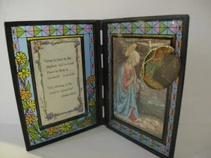 Cornice religiosa doppio vetro colorato, immagine a colori e preghiera - Foto 1 di 5