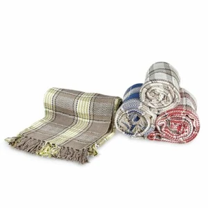 Large 100% Cotton Highland Tartan Check Sofa / Bed Throw 4 Colours & 5 Sizes - Picture 1 of 5