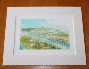 David Kearney watercolour/pen Lindisfarne (9x14cm image/7"x9"Mount) - Picture 1 of 2