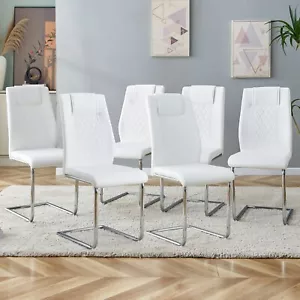 Set of 6 Kitchen Dining Chairs Side Chair PU Leather High Back Padded Metal Leg - Picture 1 of 14