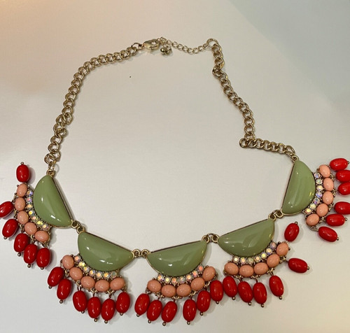 VETEMENTS Collana Girocollo Perline Pendenti Verde Rosa Rosso Cristallo Perline Primavera Estate 18”
