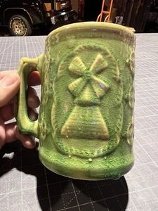 1900's Rare Green Art Pottery/Stoneware Mugs Windmill Sailor - Picture 1 of 4