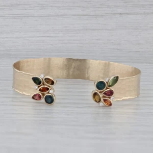 New Sophia 2.52ctw Gemstone Cuff Bracelet 14k Gold Diamond Sapphire Tourmaline - Picture 1 of 8