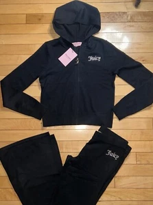 $199 NEW! JUICY COUTURE Bling Logo Knit Tracksuit Hoodie & Pant Set Black Size L - Picture 1 of 5