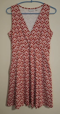 Vestido New York Co Mediano Sin Mangas Rojo Blanco Ajuste y Acampanado Tejido Algodón Envoltura Sin Mangas  Foto 1 de 4