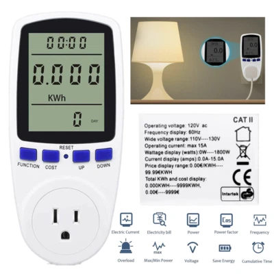 LCD Digital Outlet Power Meter Energy Monitor Volt Watt Electricity Usage Tester