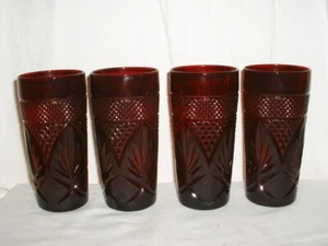 4 vasos refrigeradores antiguos Luminarc/Cristal D'Arque rojo rubí de 6 1/4" - Imagen 1 de 2