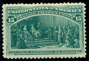 US #238, 15¢ colombiano, og, NH, F/VF, Scott $700,00 - Imagen 1 de 1