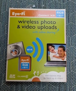 Eye-Fi 4GB + Wi-Fi Connect X2 Wireless Photo & Video Uploads SDHC SD Card Sealed - Picture 1 of 2