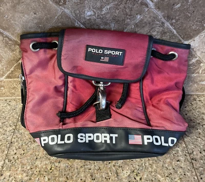 Vintage Polo Sport Ralph Lauren Mini Backpack Red Hiking Outdoors Spellout Flag - Image 1 of 4