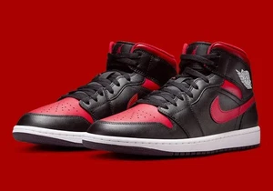 Nike Air Jordan 1 Mid Banned DQ8426-067 Men’s 10 UK 9 EUR 44 Black Red NEW - Picture 1 of 5