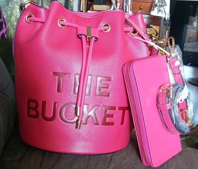 BUCKET BAG LARGE HOT PINK VEGAN LEATHER WALLET & CROSSBODY STRAP  - Image 1 of 4