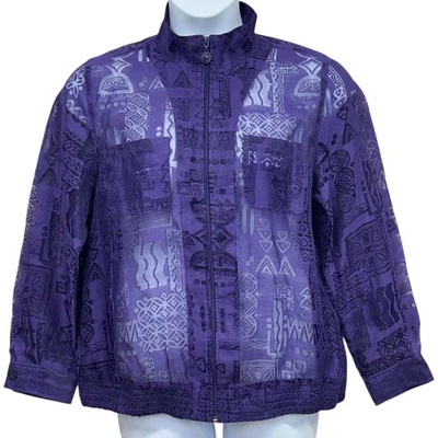 Chaqueta Drapers & Damons Mujer Grande Púrpura Transparente Cremallera Ligera Abstracta Foto 1 de 4