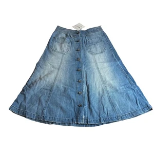 Dear Drew Denim Midi Skirt - Blue Button Front A Line Jean Skirt Women - Picture 1 of 8