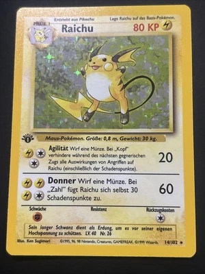 Pokémon TCG Raichu Base Set 14/102 Holo Rare 1st Edition GERMAN - Lightly Played - Image 1 of 4