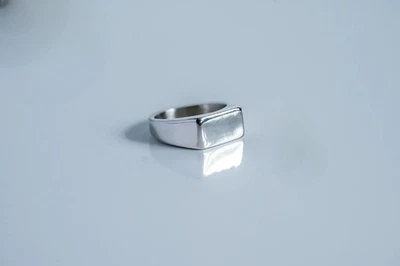 Personalized Silver Signet Ring for Men, Stainless Steel, Simple Gift for Him - Image 1 of 4